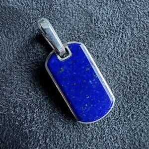 David Yurman Chevron Dog Tag in Sterling Silver w/ Lapis Lazuli - 21mm